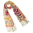 100% Pashmina Cashmere Hand Painted Chrysanthemum Blooming Tassels Ends Long Scarf Shawl