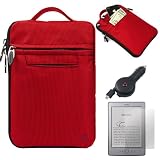 Red Mighty Nylon Jacket Slim Compact Protective Sleeve Bag Case with accessories compartment for Amazon Kindle ( Wi-Fi 6 E-Ink Display ) + Retractable Car Charger