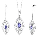 Sumptuously Romantic Oval Shape Sapphire Pendant Earrings Set in Sterling Silver