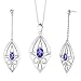Sumptuously Romantic Oval Shape Sapphire Pendant Earrings Set in Sterling Silver