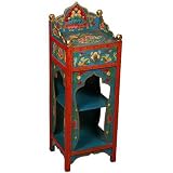 Handmade Asian Furniture - 38" Teal & Red Tibetan Buddhist Shrine Hall / End Table