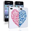 Valentine's Day Gifts - Snap-on Case Compatible with Apple iPhone 4 / 4S, White with Red / Blue Heart Rear x 2-Pack