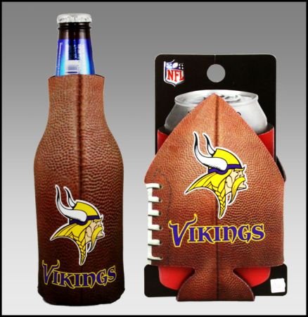 SET (2) MINNESOTA VIKINGS FOOTBALL CAN & BOTTLE KOOZIE