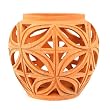 Handmade Coral Tone Clay Hurricane Lamp / Candleholder With Striking Leaf Patten