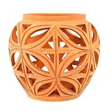 EXP Handmade Coral Tone Clay Hurricane Lamp / Candleholder With Striking Leaf Patten