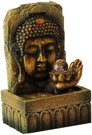 Golden Lucky Buddha Indoor Tabletop Water Fountain with Glass Ball