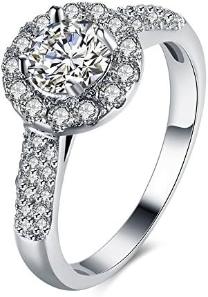 Pmany Engagement Rings Platinum White Plated Round Cubic Zirconia Diamond Wedding for Women Four Prongs (Size 7)