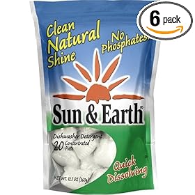 Sun & Earth Dishwasher Detergent, 20-Count Pouches (Pack of 6)