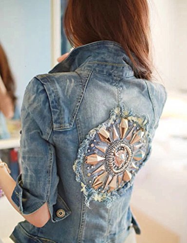 デニム ジャケット ロック ダメージ 鋲　カジュアル ライダース風 エレガント フレア レース シフォン ロング ブラウス  長袖  大きいサイズ  美脚 デート 2次会 パーティ セクシー 秋物 冬物 可愛いスカーフ付き m153