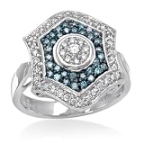 Blue Diamond Cluster Ring 3/4 Carat (Ctw) 14K White Gold Blue Diamond Ring