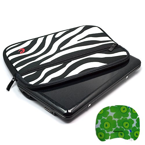 Black Zebra Design Neoprene Protective Sleeve Cover Carrying Case with Exterior Accessory Pocket for any 10.1 inch Laptop, Netbook, or Portable DVD Player + Bestpricecenter Mouse Pad