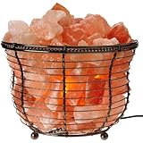 WBM Himalayan Glow Natural Air Purifying Himalayan Tall  Round Style Basket salt lamp with Salt Chunks, Bulb and Dimmer control