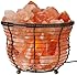 WBM Himalayan Glow Natural Air Purifying Himalayan Tall  Round Style Basket salt lamp with Salt Chunks, Bulb and Dimmer control