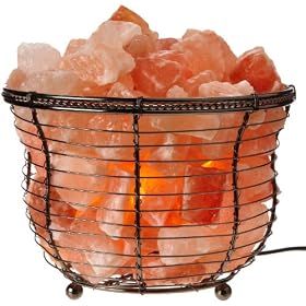 WBM 8-Inch Wide and 7-Inch Tall Round Basket Lamp filled with Himalayan Natural Crystal Salt Chunks