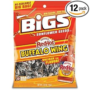 BIGS Frank's RedHot Buffalo Wing Sunflower Seeds, 5.35-Ounce Bags (Pack of 12) by BIGS