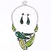 Qiyun (TM) Women's Green Amber Drop Bib Charm Pendant Chain Necklace Stud Earrings Set