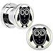 Body Candy Stainless Steel Glow in the Dark Wise Owl Screw Fit Double Flare Plug Pair 0 Gauge