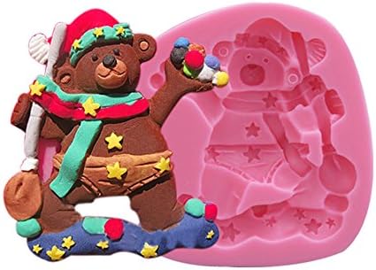 ART Kitchenware Christmas Bear Fondant and Gum Paste Cake Decoration Mold Cake Decorating Supplies Color Pink SM-010