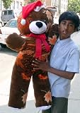 GIANT BIG 42" CHRISTMAS HOLIDAY TEDDY BEAR GIANT STUFFED ANIMAL PLUSH TOY - WEARS RED SANTA HAT - UNIQUE BROWN AND ORANGE COUNTRY SCENE FUR - AMERICAN MADE IN THE USA AMERICA
