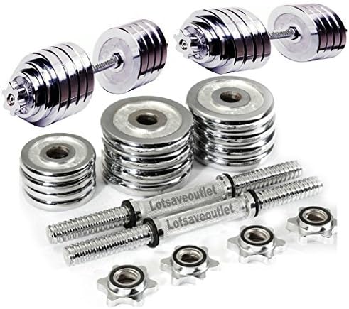 50lb 100lb Adjustable Dumbbells, Lotsaveoutlet - Heavy Duty Adjustable Weight Cast Iron Chrome Weight Set Dumbbell Set Dumbbells 52.5lb 100lb 105lb 200 Lbs (Silver 100lb/105lb)