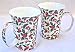 Fine Bone China Christmas Holiday Mugs - Holly Chintz on White China - Set of Two