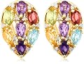 14k Yellow Gold Plated Sterling Silver Multi-Gemstone Teardrop-Shaped Earrings