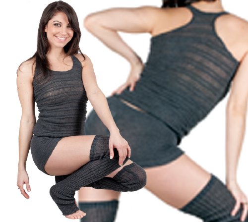 Charcoal Small KD dance Shadow Stripe Racer Back Stretch Knit Tank Top With Matching Stretch Knit Jersey Boy Shorts by KD dance - Made In NYC