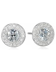 Sterling Silver Swarovski Zirconia 1 ct Round Center Halo Earrings