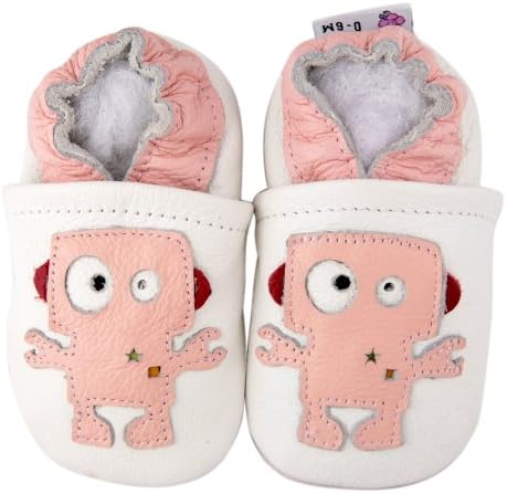 Kidzuu Soft Sole Baby Infant Leather Crib Shoes White Pink Robot