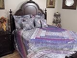 Purple Zari Sari India Quilt Bedspread Bedding Ensemble
