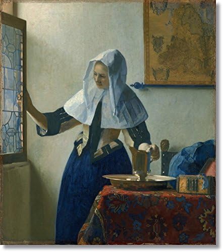 Yunart Young Woman with a Water Pitcher by Johannes Vermeer Hand Made Reproduction on Canvas(30 inch * 34 inch ,Unframed)