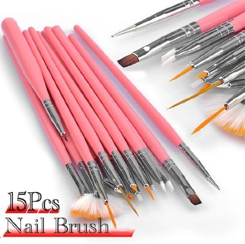 15pc Pink Acrylic Nail Art Darwing Brushes Pen Tool Tips Painting Set Decoration