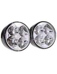 Car Audio or Theater: 2x White Universal 4 LED Round Style Daytime Running Driving Light DRL Fog Day Driving Lamp for Car Auto - DODOCOOL