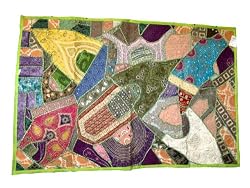 Handmade Vintage Sari Tapestry Parrot Green Wall Hanging