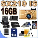 Canon PowerShot SX210IS 14.1 MP Digital Camera w/ 14x Wide Angle Optical IS Zoom (Gold) 16GB BP5L Battery BigVALUEInc Accessory Saver Bundle