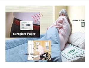 Pager & Wireless Bed Alarm with Bed & Chair Sensor Pads (No Alarm in Patient's Room) Sends the wireless alert up to 150' to Care Person Pager!
