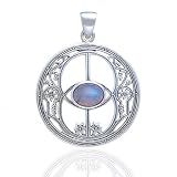 Sacred Chalice Well Symbol of Avalon in Glastonbury Genuine Rainbow Moonstone and Sterling Silver Pendant