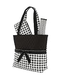 Large Belvah Quilted Houndstooth Diaper Tote Bag 3pc Set (Black)