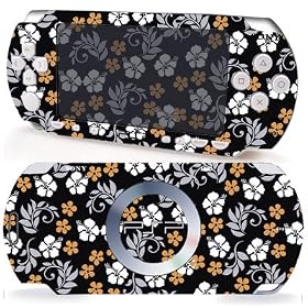 SILVER FLORAL Design Sony PSP 3000 Slim Vinyl Skin Decal Cover Sticker Protector (Matte Finish)+ Free Screen Protector