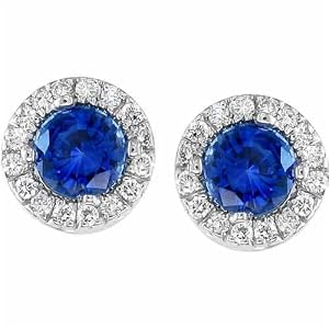 18K White Gold Blue Sapphire and Diamond Fashion Earrings