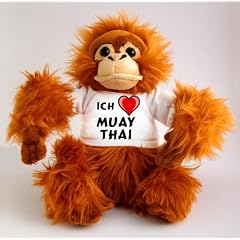 Orangutan Pl�schtier mit einem T-shirt mit Aufschrift Ich Liebe Muay Thai