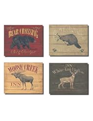 Home: Rustic Deer Bear Beaver and Moose Sign; Cabin Lodge Decor; Four 10x8in Poster Prints - Gango Home Decor