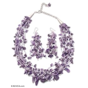 Amethyst jewelry set, 'Extravagance' 0.8 W 17.7 L by NOVICA