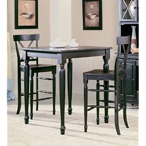 3pc Black Sand-Through Finish Solid Wood Pub Bar Table w 2 Stools Set by 