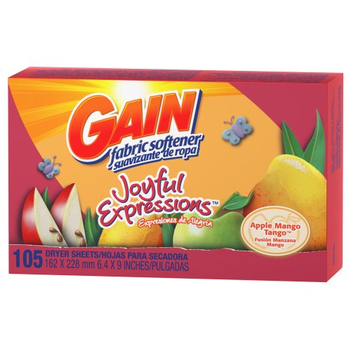 Gain Dryer Sheets, Apple Mango Tango Scent, 105-Count Boxes (Pack of 3) by GAIN