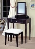 Espresso Finish Wood 3 Pc Vanity Bedroom Make up Bench