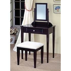 Contemporary Cappuccino Finish Desk and Chair Vanity Set by visiondecor Furniture