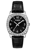 Timex - T2N037Pf - Collection Crystal - Quartz Analogique - Montre Femme - 52 Crystal de Swarovski - Boitier en Acier - Bracelet en Cuir Noir