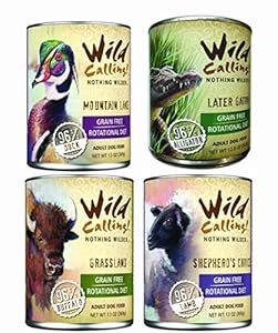 Wild Calling Canned Dog Food 13oz x 12 cans, 3 Duck, 3 Alligator, 3 Buffalo, 3 Lamb Wild Calling Canned Dog Food 13oz x 12 cans, 3 Duck, 3 Alligator, 3 Buffalo, 3 Lamb