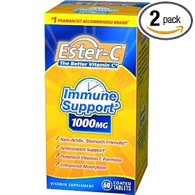 Ester-C The Better Vitamin C, 1000 mg, 60 Coated Tablets (Pack of 2)